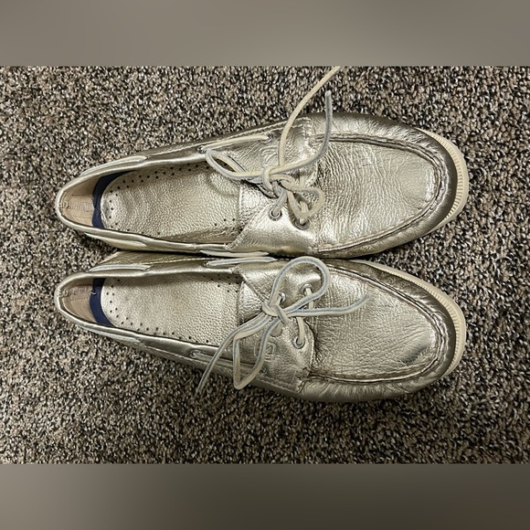Sperry Top Sider Metallic Gold Leather Slip On Boat Shoes Womens Size 9 - Picture 7 of 9